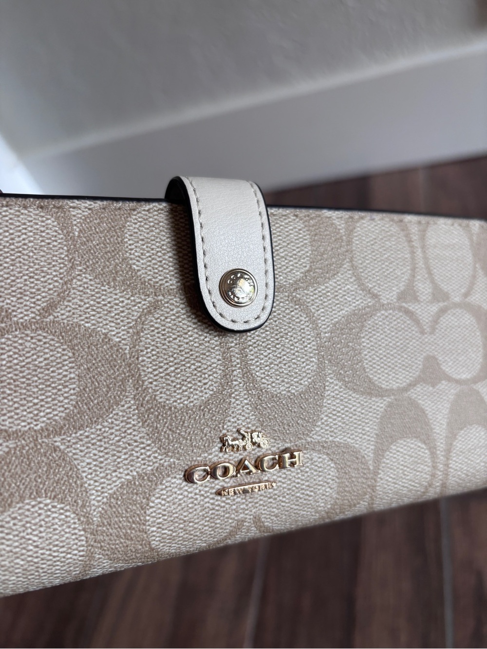 Coach Signature Canvas Wallet in Kahaki and Chalk with Gold Hardware